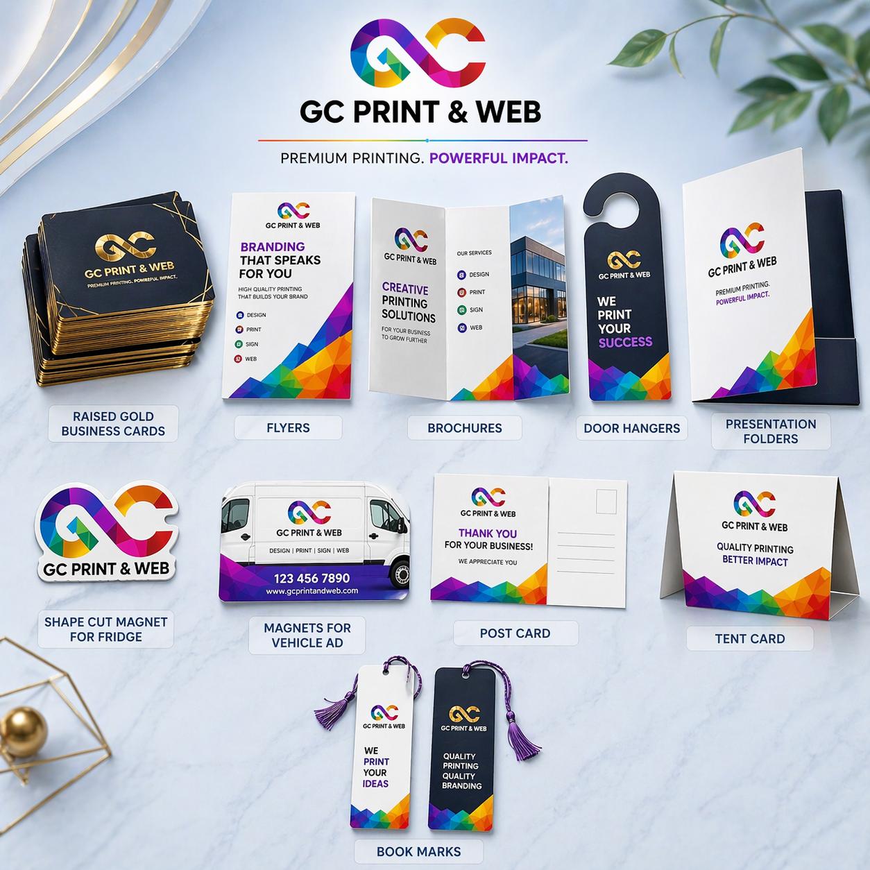 Marketing materials printing including business cards, flyers, brochures and promotional prints by GC Print & Web