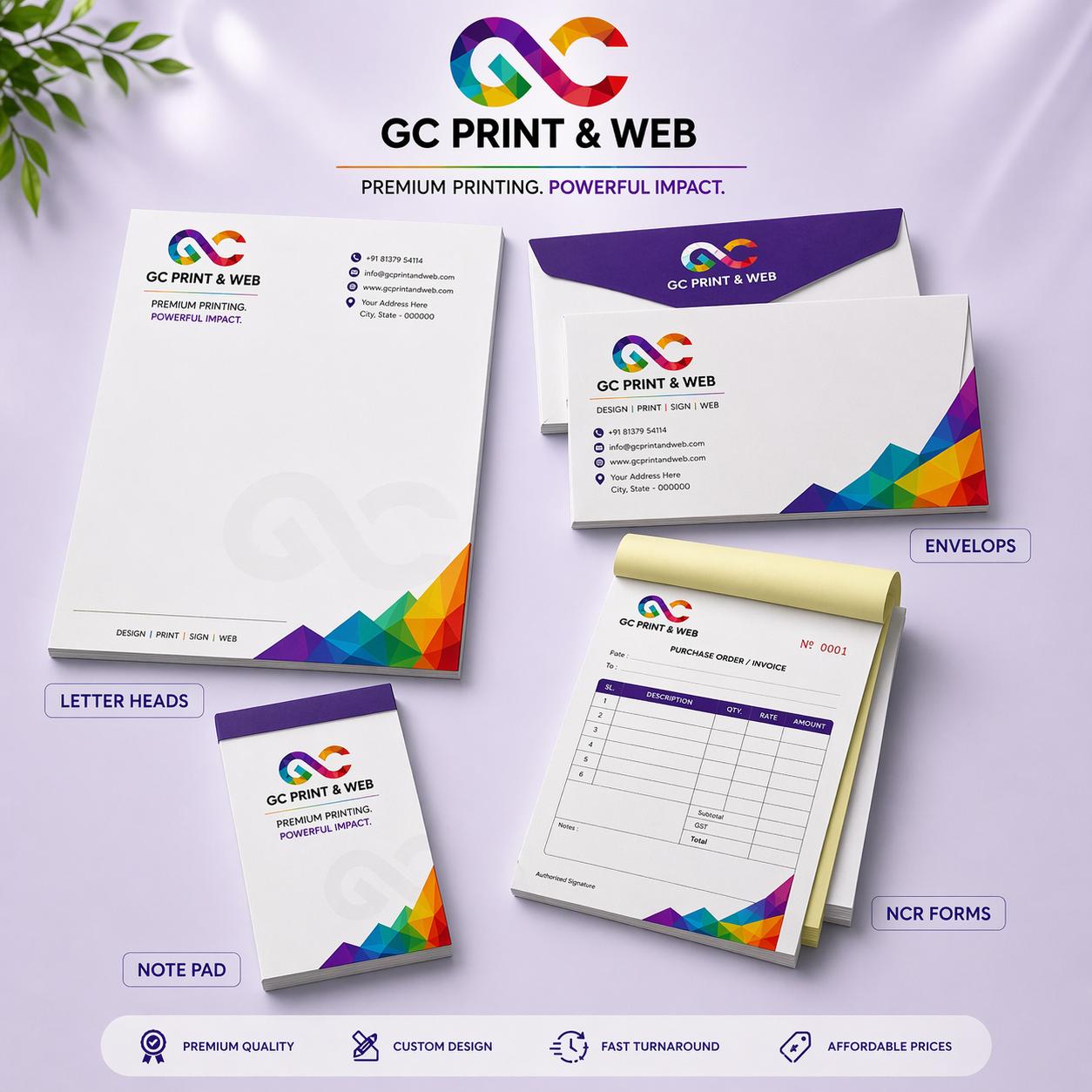 Business stationery including letterheads, envelopes, NCR forms and notepads by GC Print & Web