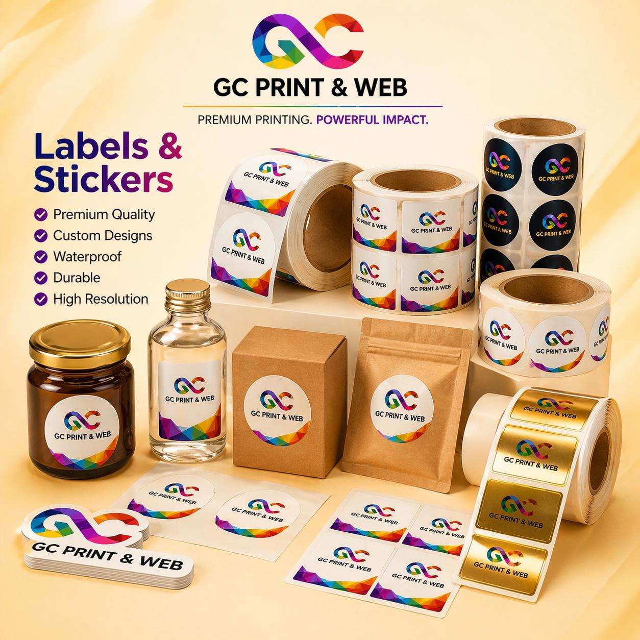 Custom stickers and labels including die cut, waterproof and product labels by GC Print & Web