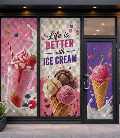 Custom perforated window graphics printing in Toronto Ontario Canada