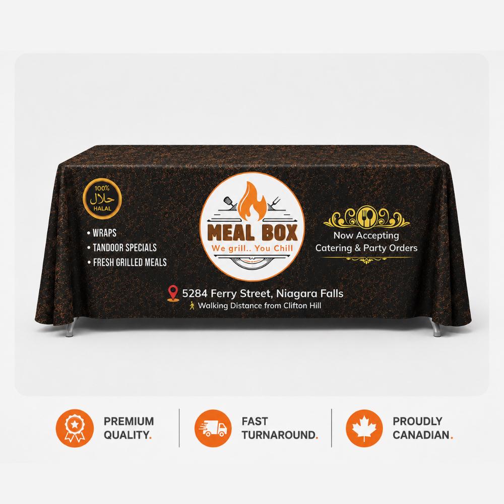 custom printed pleated table cover for trade shows and events toronto gta ontario canada